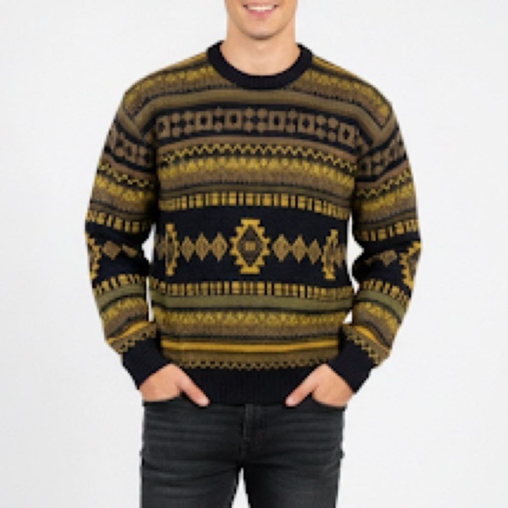 Vintage 80s Bronzini Geometric Quirky Print Artsy Knit Crewneck Grandpa Sweater